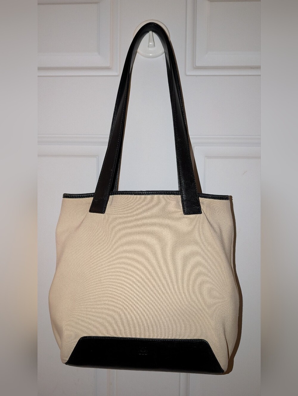 Loewe Nylon Fabric And Leather Tote White Black Fair Condition
